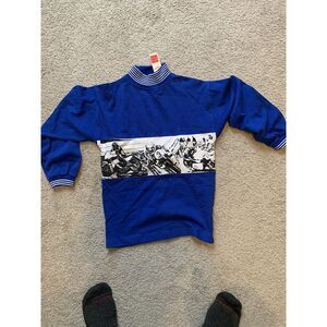 Vintage 90s Deadstock New Force Racing Blue Striped Sweater Youth Kids Size L